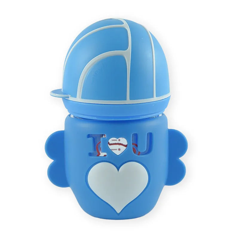 BABY GLASS FEEDER FOOTBALL BLUE
