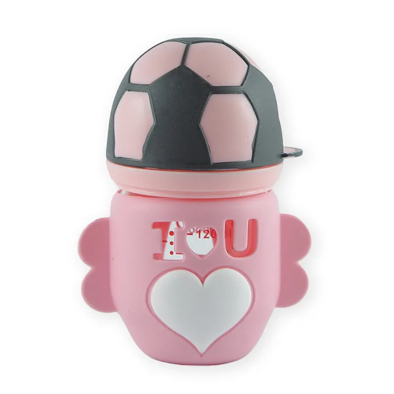 BABY GLASS FEEDER FOOTBALL PINK