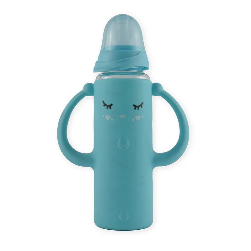 BABY GLASS FEEDER FULL COVER HANDLE GREEN