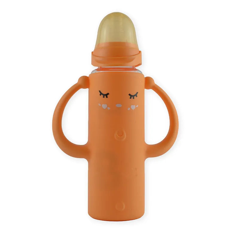 BABY GLASS FEEDER FULL COVER HANDLE ORANGE
