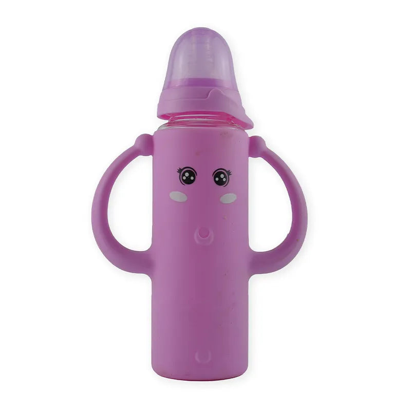 BABY GLASS FEEDER FULL COVER HANDLE PINK