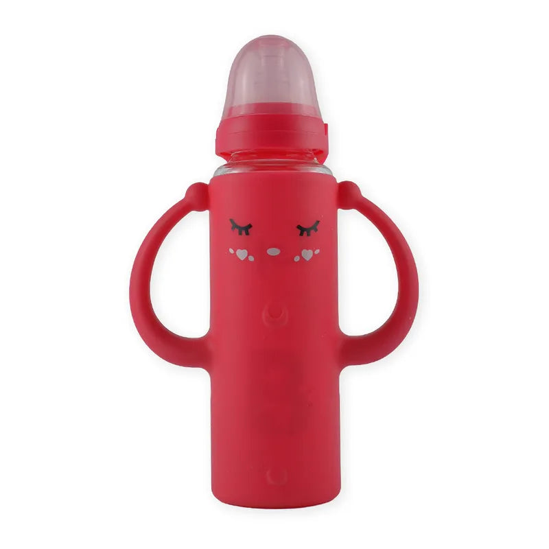 BABY GLASS FEEDER FULL COVER HANDLE RED