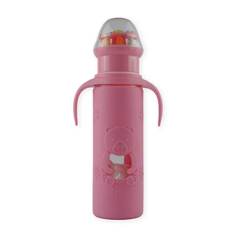 BABY GLASS FEEDER RATTLE CAP PINK YES