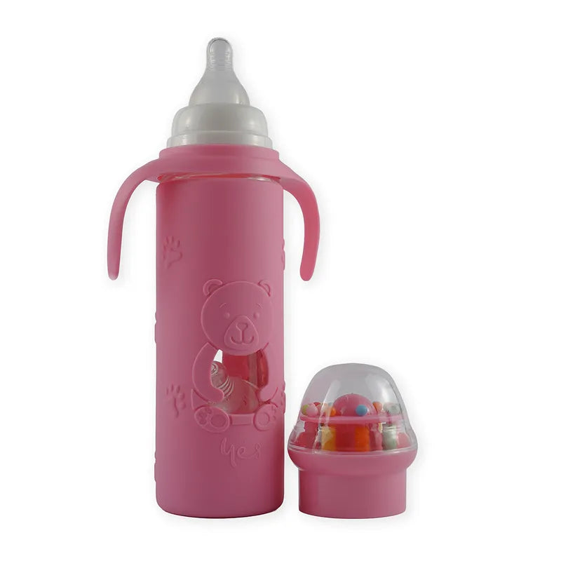 BABY GLASS FEEDER RATTLE CAP PINK YES - image 2