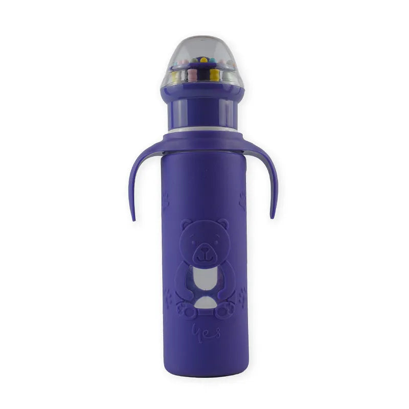BABY GLASS FEEDER RATTLE CAP PURPLE YES