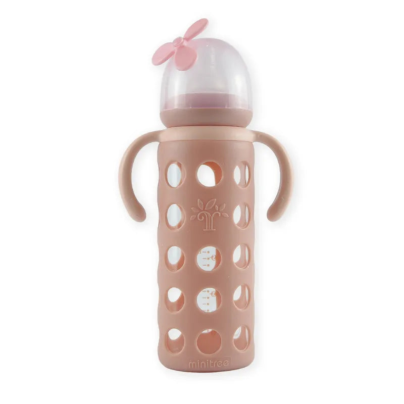 BABY GLASS FEEDER SILICONE COVER BROWN