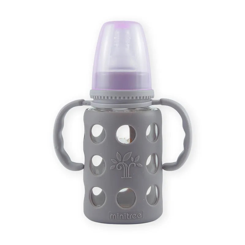 BABY GLASS FEEDER SILICONE COVERED PURPLE