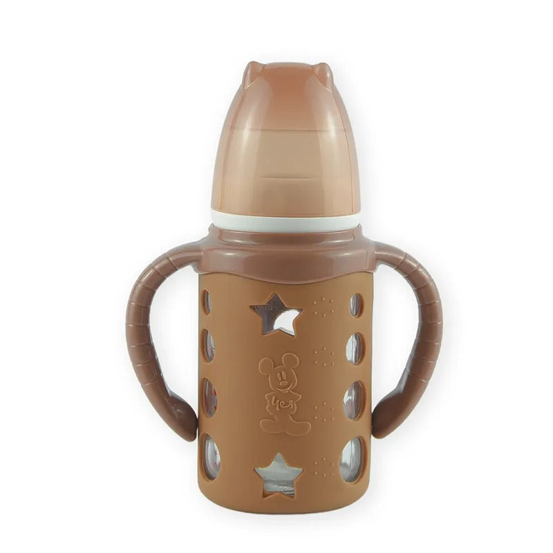 Glass Baby Feeding Bottle with Star Silicone Cover, Brown