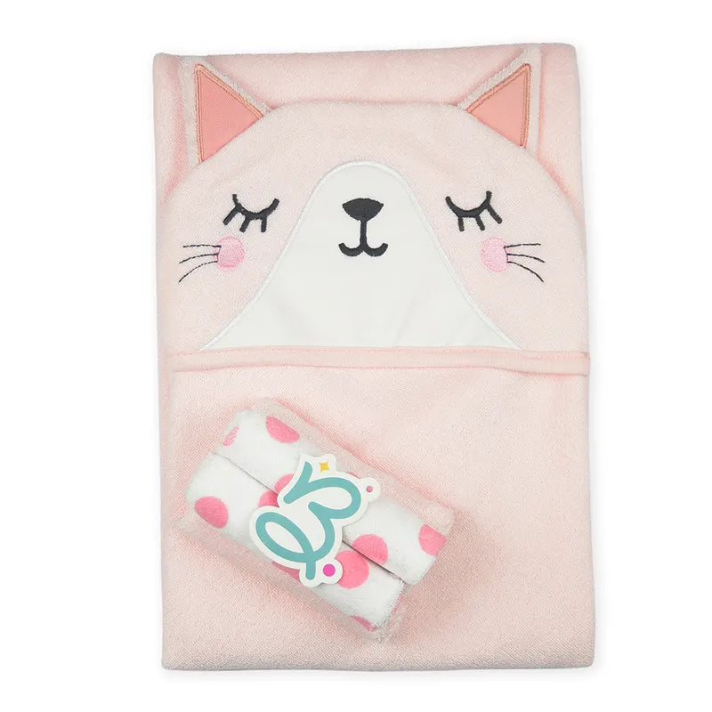 BABY HOODED BATH TOWEL 6PCS SET CAT PINK - image 3