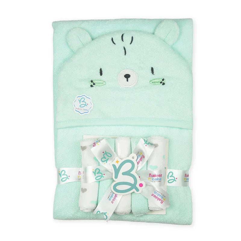 BABY HOODED BATH TOWEL 6PCS SET HAMSTER CARTOON MINT