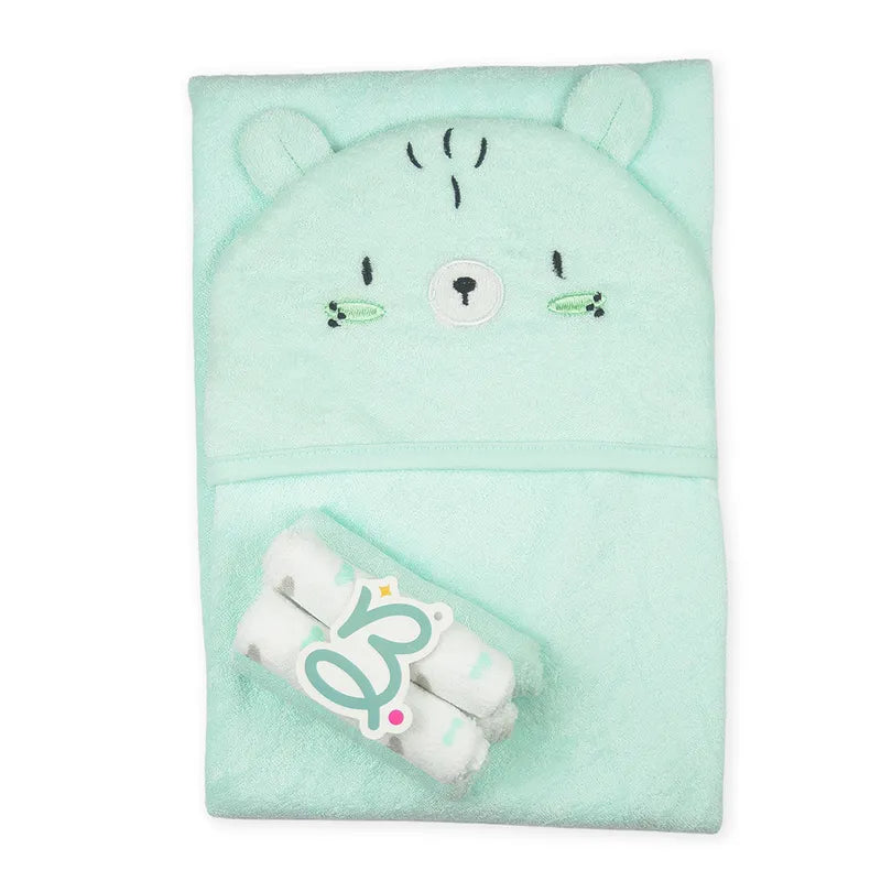 BABY HOODED BATH TOWEL 6PCS SET HAMSTER CARTOON MINT - image 4