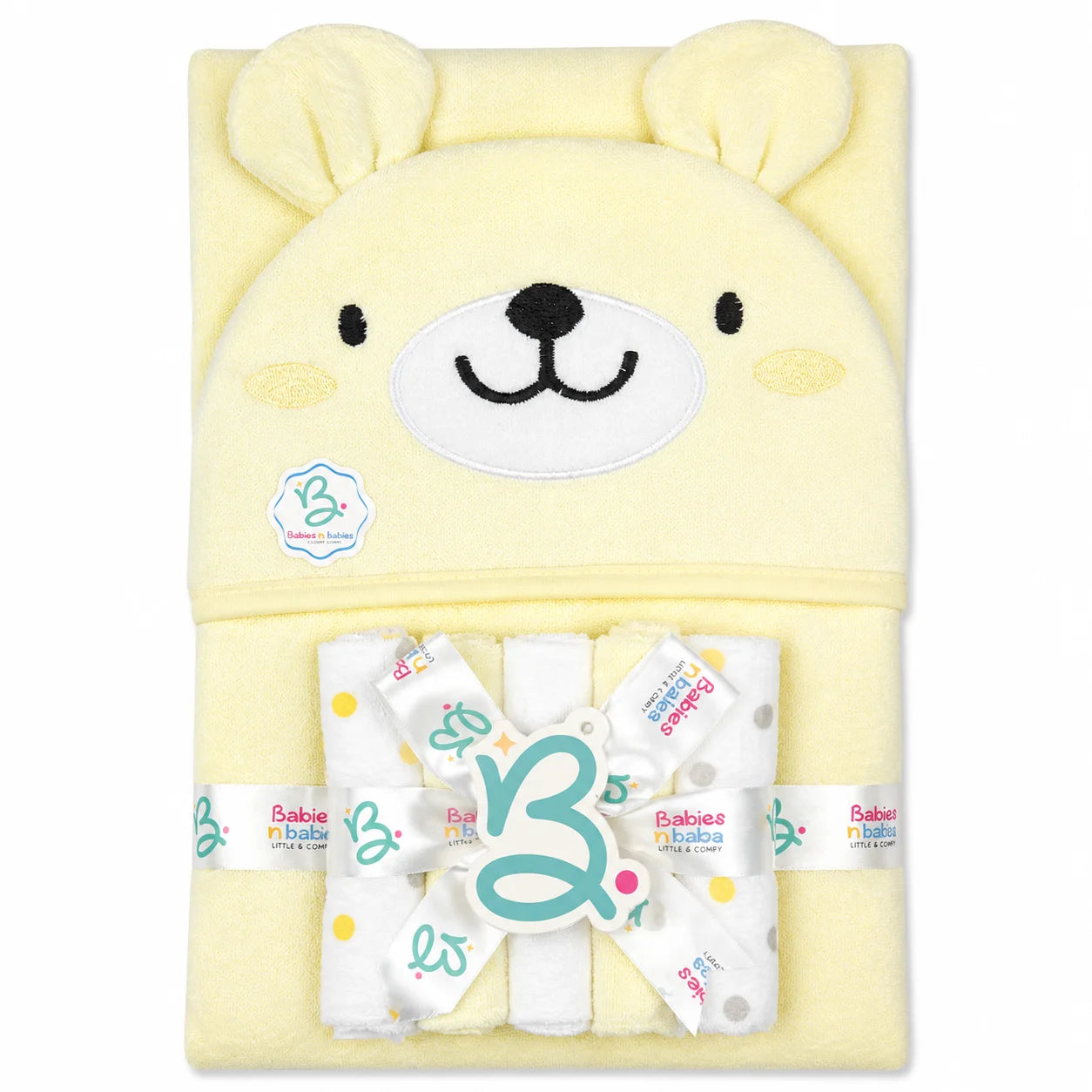 BABY HOODED BATH TOWEL 6PCS SET LAMA YELLOW