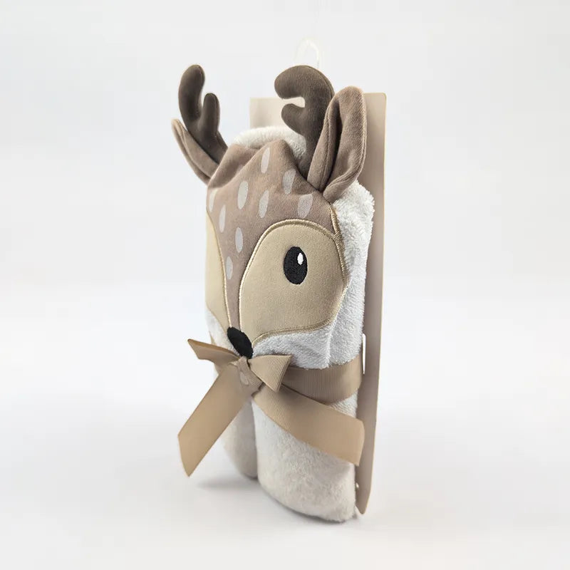 BABY HOODED BATH TOWEL DEER BROWN FANCY - image 2