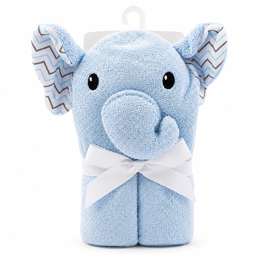 BABY HOODED BATH TOWEL ELEPHANT BLUE FANCY