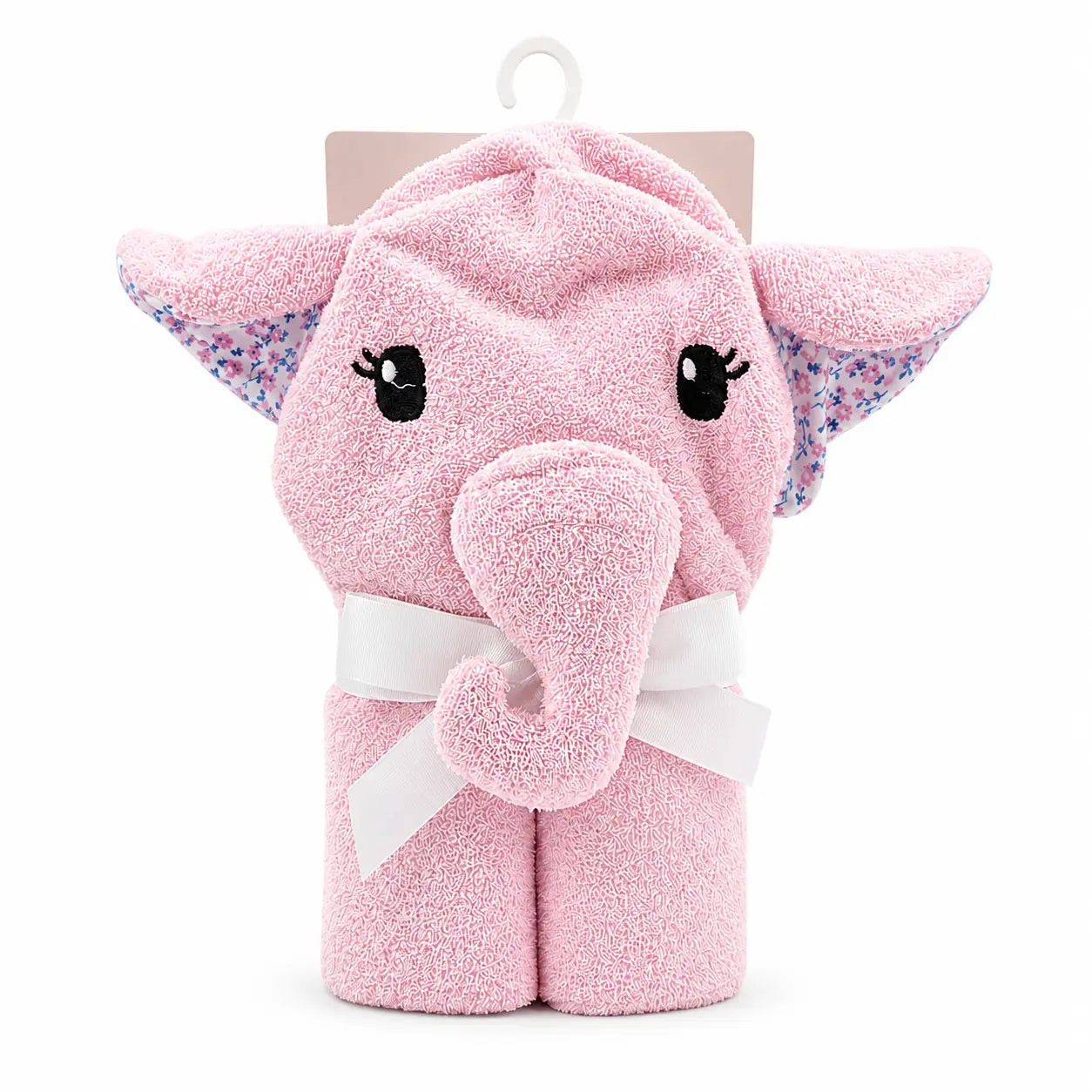 BABY HOODED BATH TOWEL ELEPHANT PINK FANCY