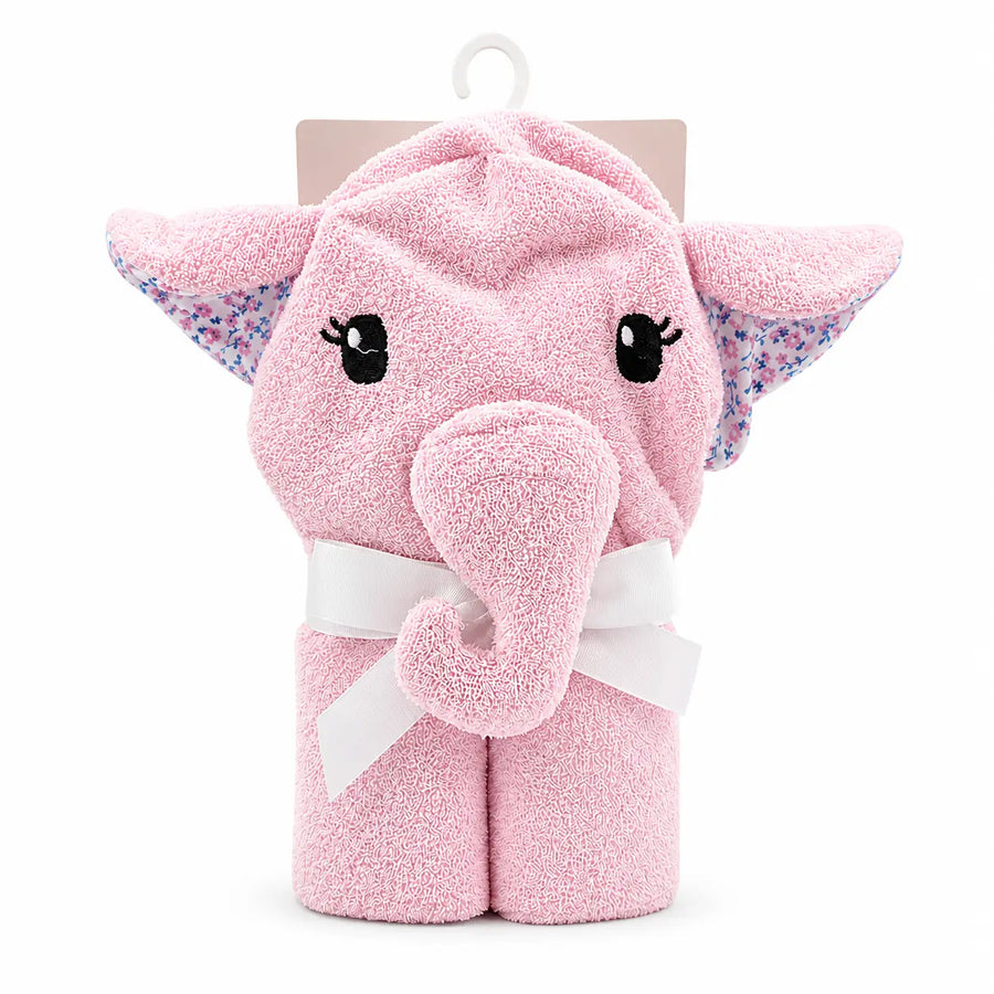 BABY HOODED BATH TOWEL ELEPHANT PINK FANCY
