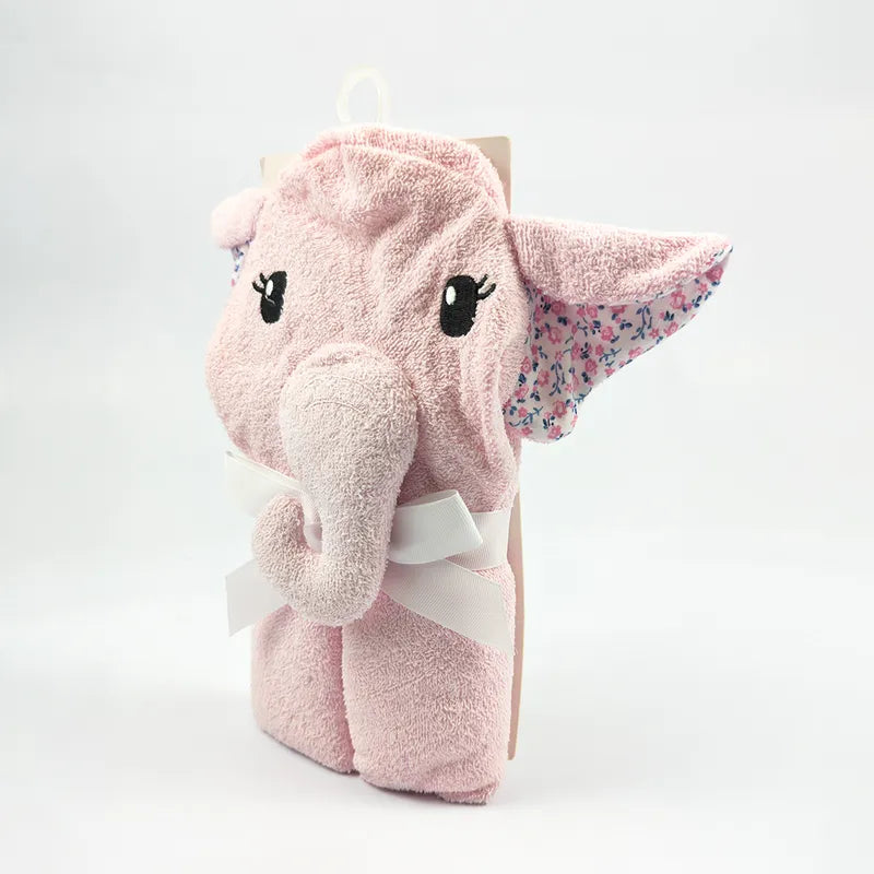 BABY HOODED BATH TOWEL ELEPHANT PINK FANCY - image 2