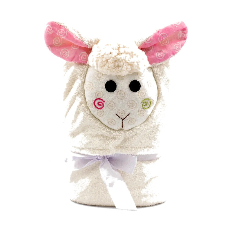 BABY HOODED BATH TOWEL SHEEP WHITE FANCY
