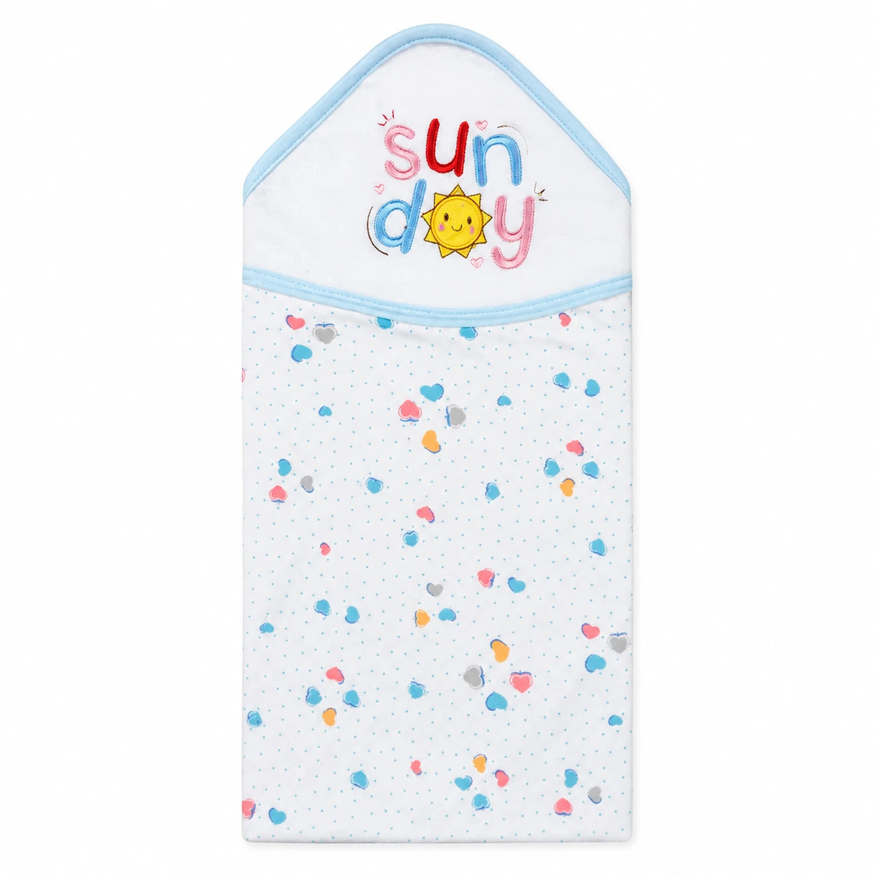 BABY HOODED BATH TOWEL SUNDAY BLUE MUMS WORLD