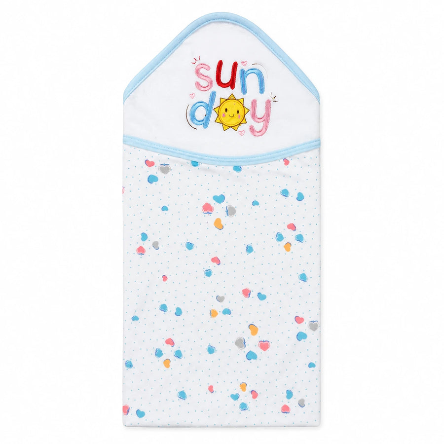 BABY HOODED BATH TOWEL SUNDAY BLUE MUMS WORLD