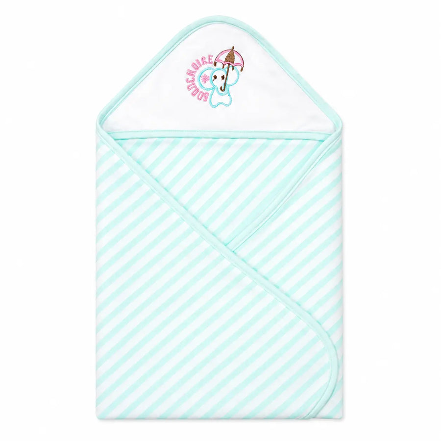 BABY HOODED BATHTOWEL ELEPHANT CYAN
