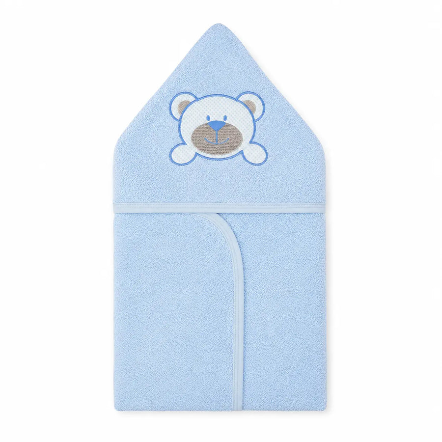 BABY HOODED BATHTOWEL TERRY BEAR BLUE