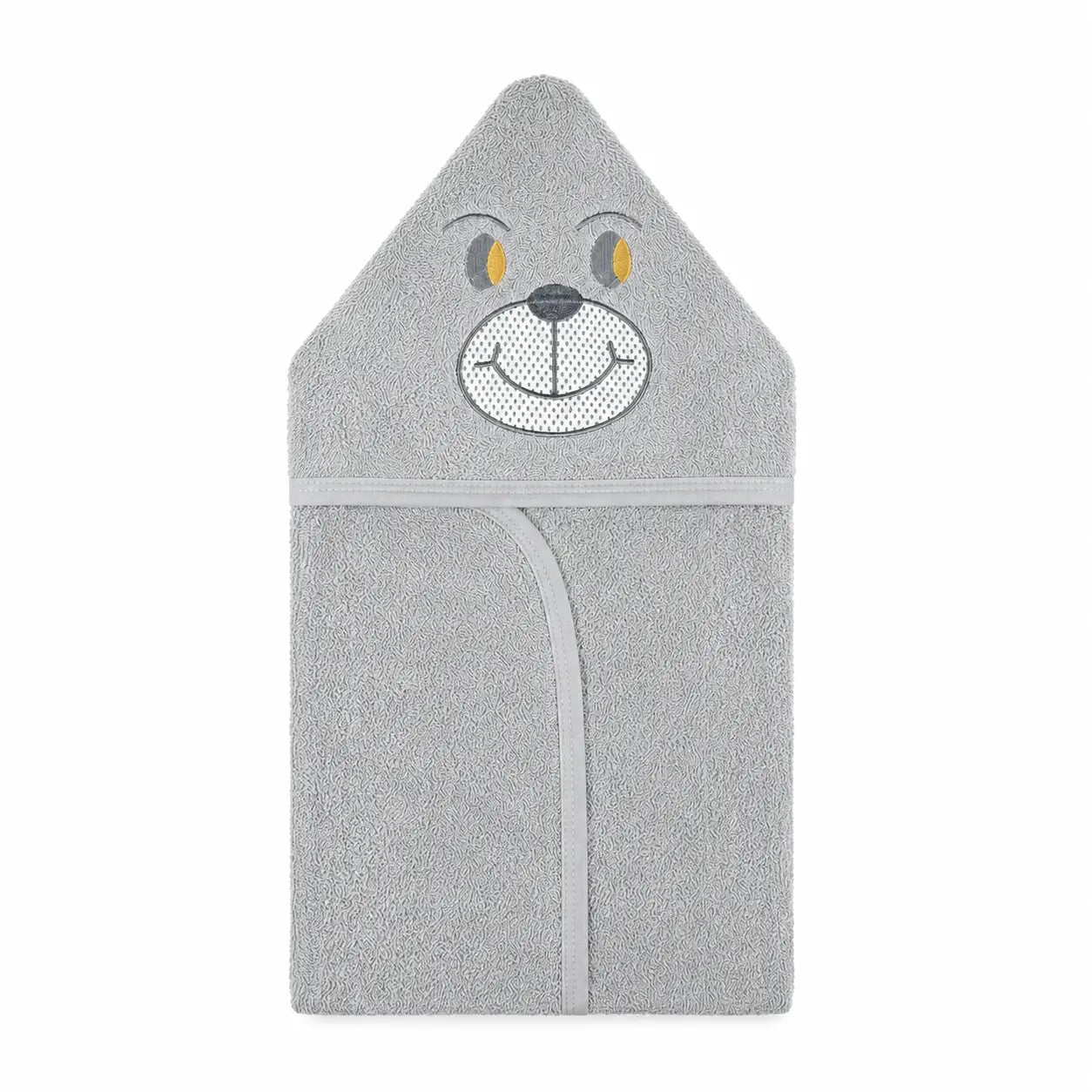 BABY HOODED BATHTOWEL TERRY BEAR GREY