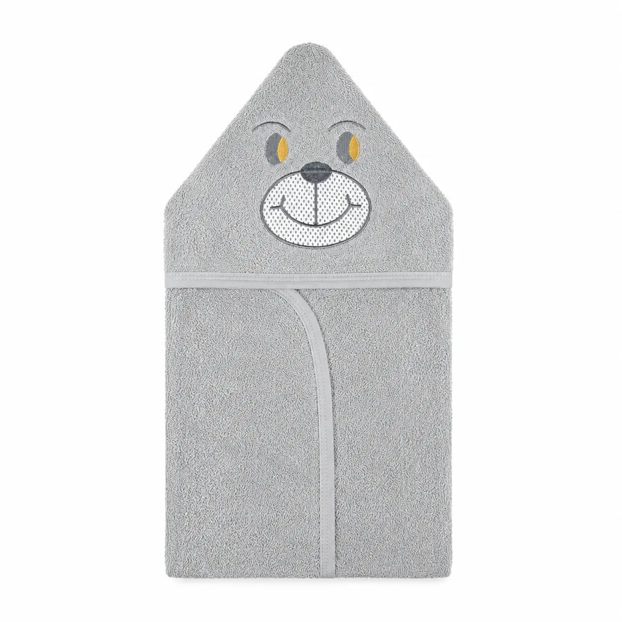BABY HOODED BATHTOWEL TERRY BEAR GREY