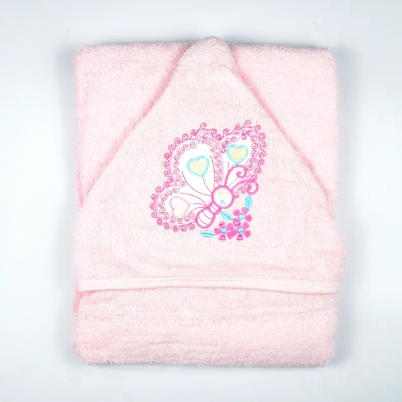 BABY HOODED BATHTOWEL TERRY BUTTERFLY PINK - image 2