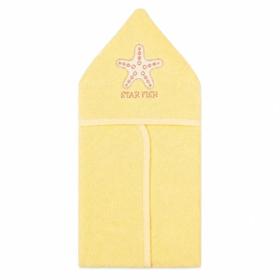 BABY HOODED BATHTOWEL TERRY STAR YELLOW