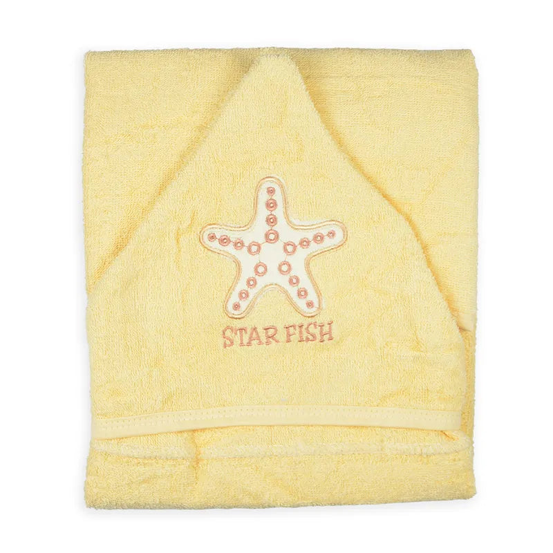 BABY HOODED BATHTOWEL TERRY STAR YELLOW - image 2