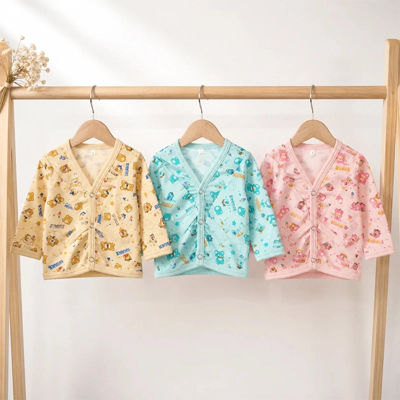 Multicolour cotton baby innerwear vests with mixed character prints, pack of 3