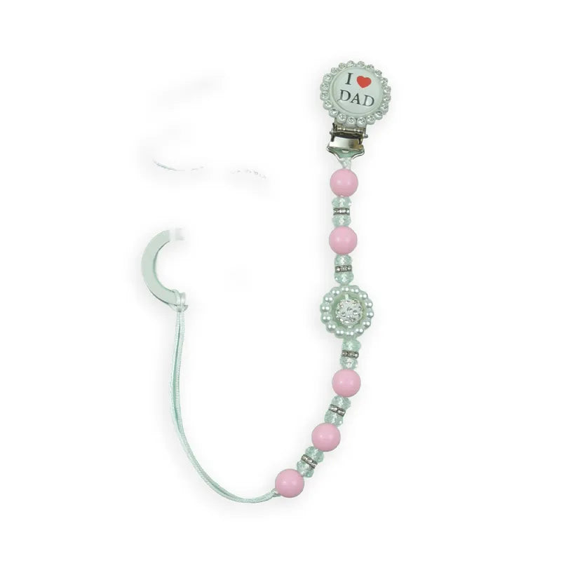 BABY PACIFIER CHAIN HOLDER I LOVE DAD PINK