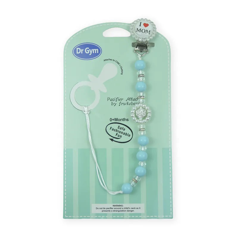 BABY PACIFIER CHAIN HOLDER I LOVE MOM BLUE