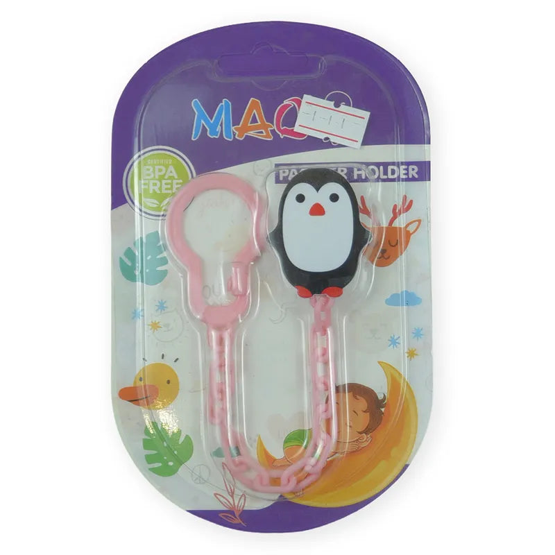 BABY PACIFIER HOLDER PENGUIN PINK