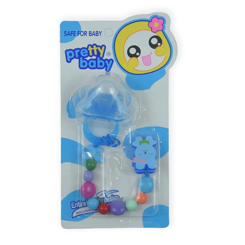 BABY PACIFIER SILICONE WITH CHAIN BLUE