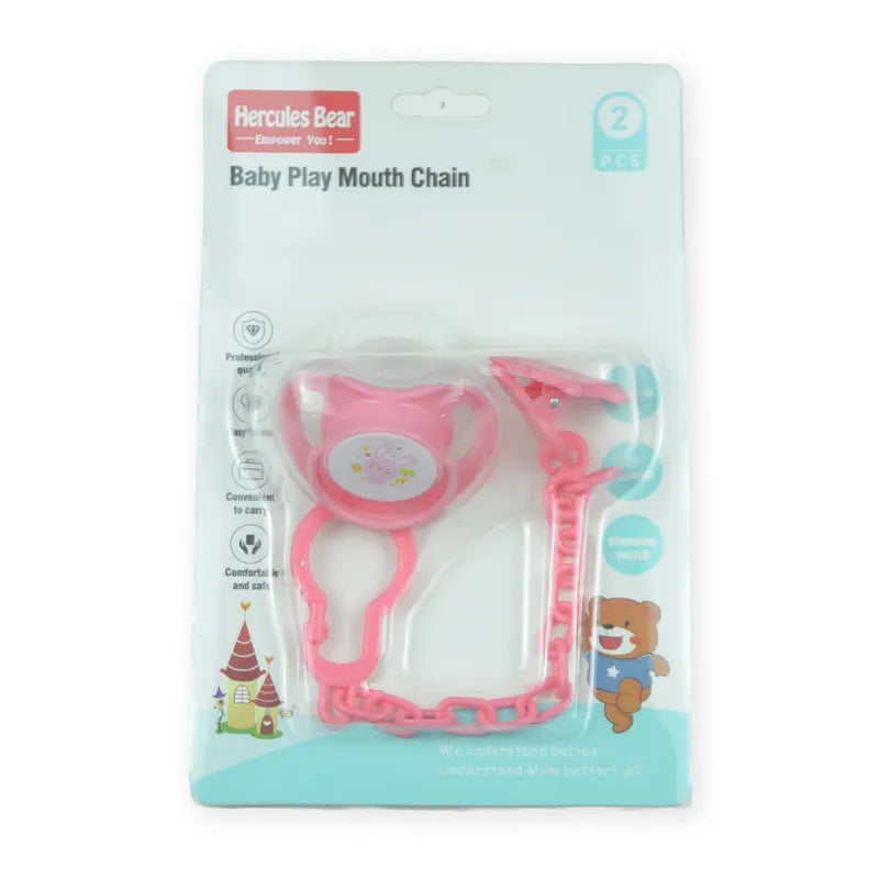 BABY PACIFIER SILICONE WITH CHAIN PINK - image 2