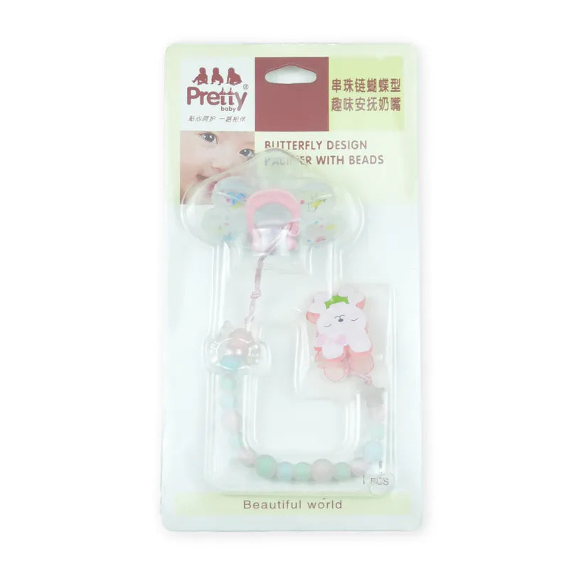 BABY PACIFIER WITH CHAIN BEAR PINK - image 2