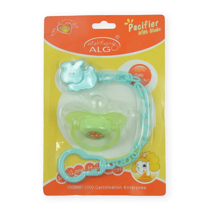 BABY PACIFIER WITH CHAIN CACTUS GREEN