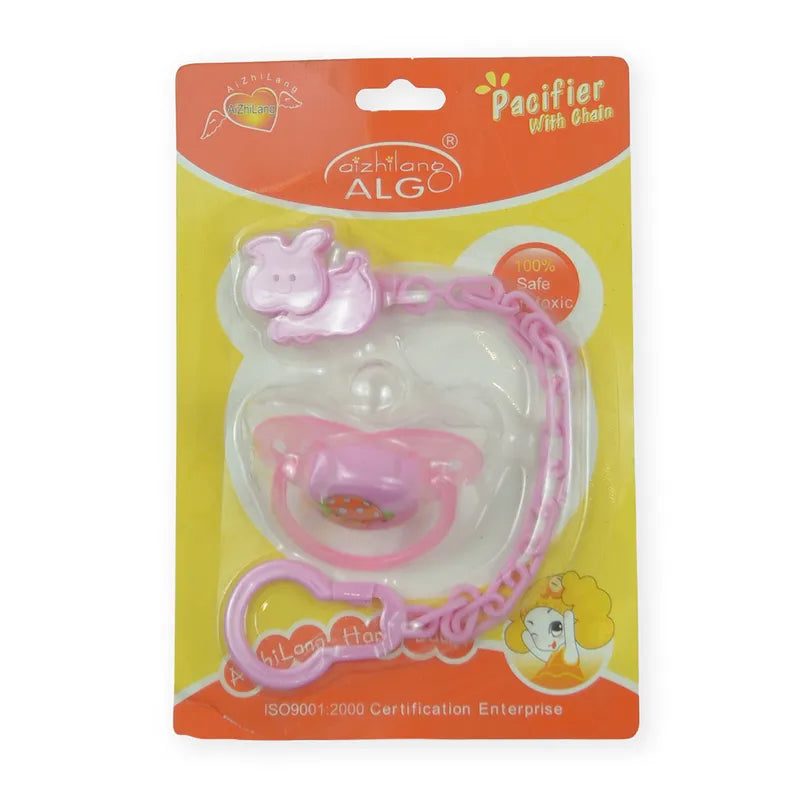 BABY PACIFIER WITH CHAIN CACTUS PINK
