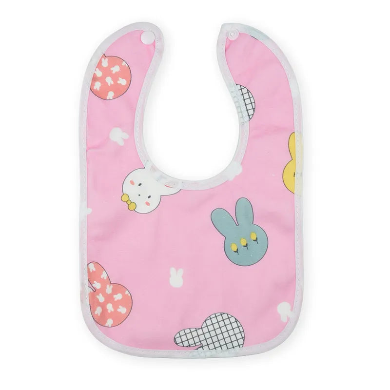 BABY PLASTIC BIB BUTTON BUNNY PINK