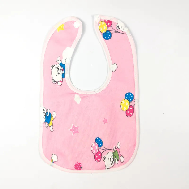BABY PLASTIC BIB BUTTON TEDDY BEAR PINK