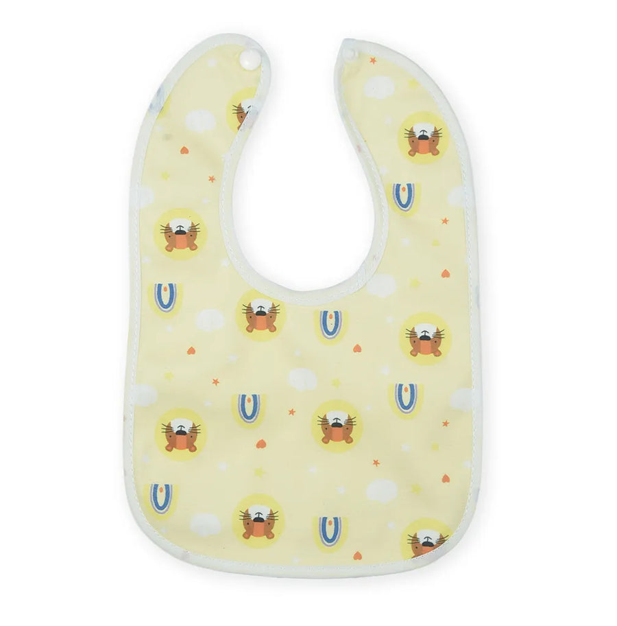 BABY PLASTIC BIB BUTTON TIGER YELLOW