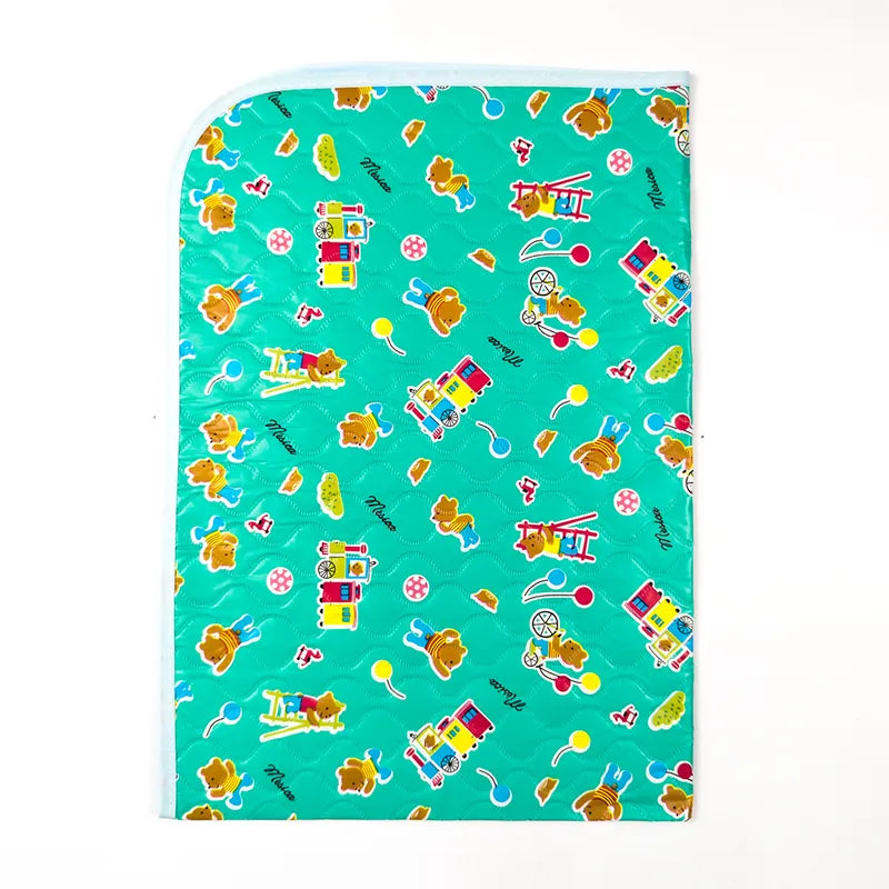 BABY PLASTIC CHANGING SHEET TRAIN PRINT GREEN