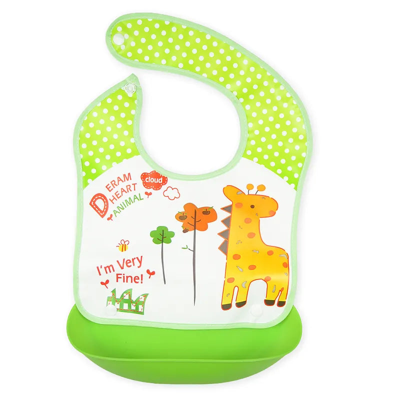 BABY POCKET BIB GIRAFFE GREEN