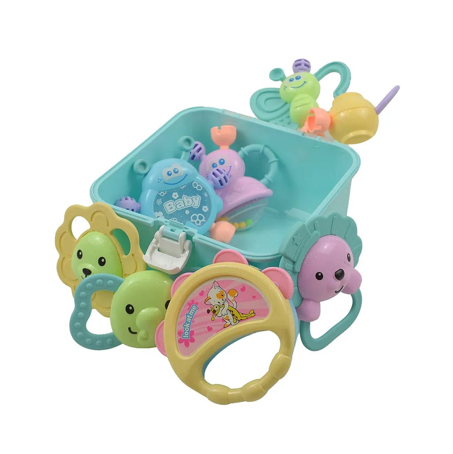 BABY RATTLE BOX CYAN 8PCS