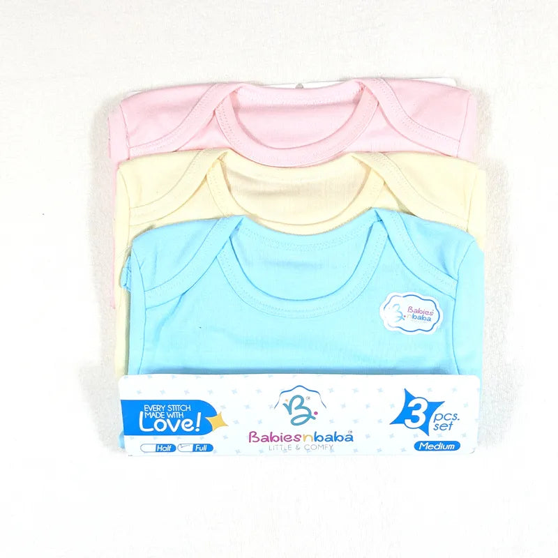 Additional view of multicolour full-sleeve cotton baby romper vests with mixed colours print from the pack of 3