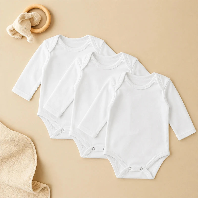 White full-sleeve cotton baby rompers, pack of 3