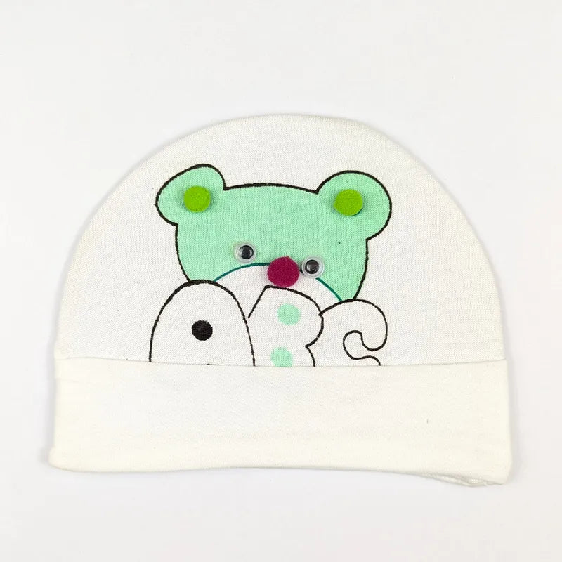 BABY ROUND CAP BEAR PRINTED GREEN