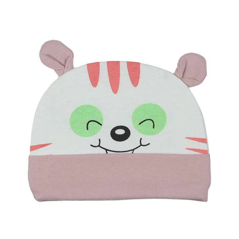 BABY ROUND CAP PRINTED EAR BEAR BABY PINK